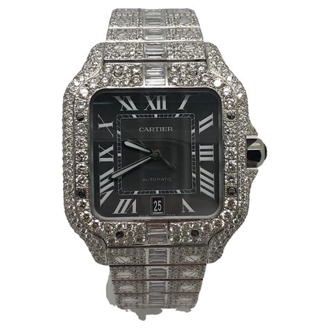 cartier santos diamond iced|cartier santos diamond for sale.